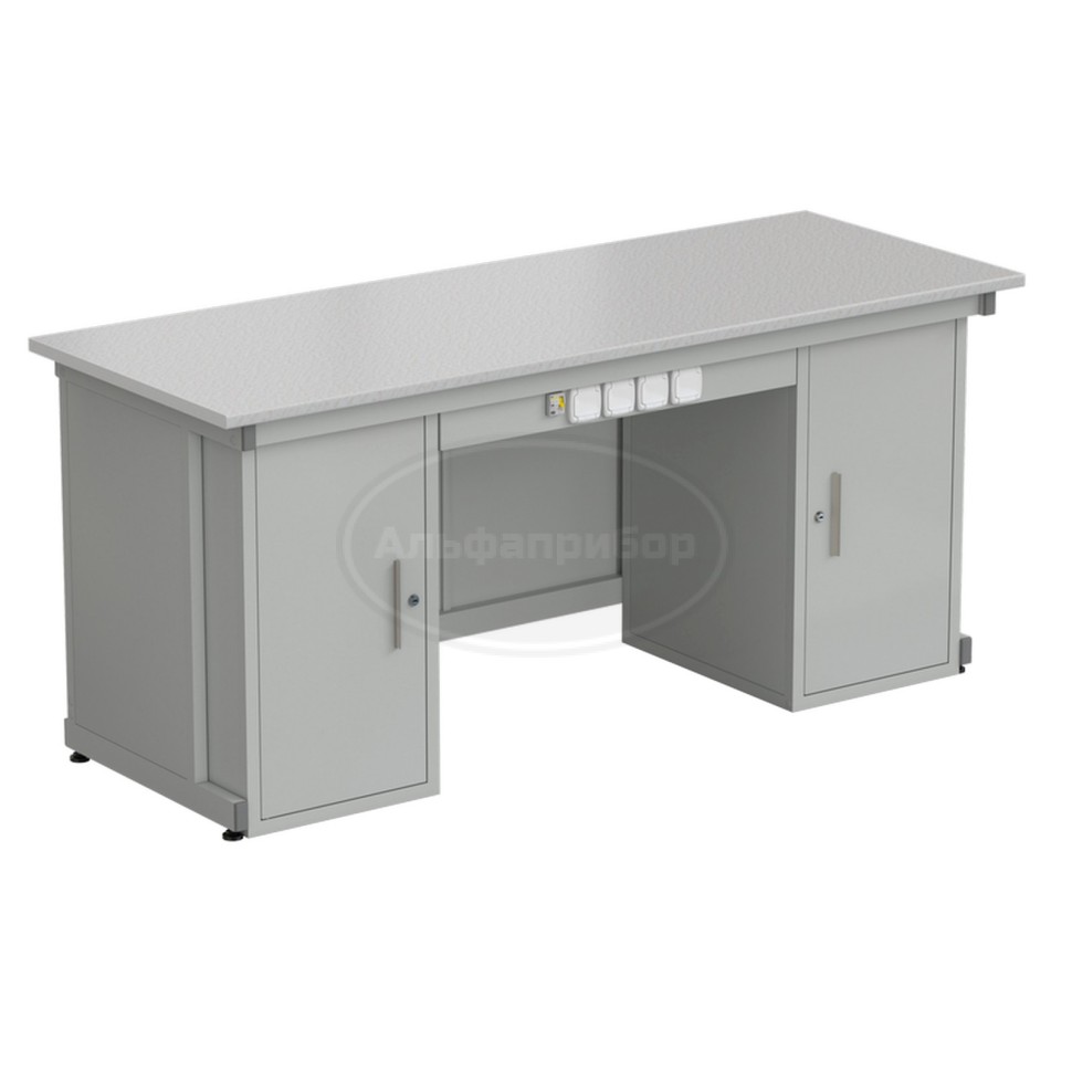 Стол демонстрационный с двумя напольными тумбами, с электрикой 2000х750х900 мм, раб. поверхность - белый ламинат (арт. 56.0573.00.04)