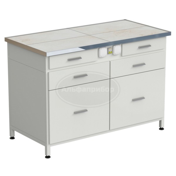 Стол-тумба с электрикой 1212x610x850 мм, 2 ящика + 2 ящика + 2 ящика, раб. поверхность - керамика