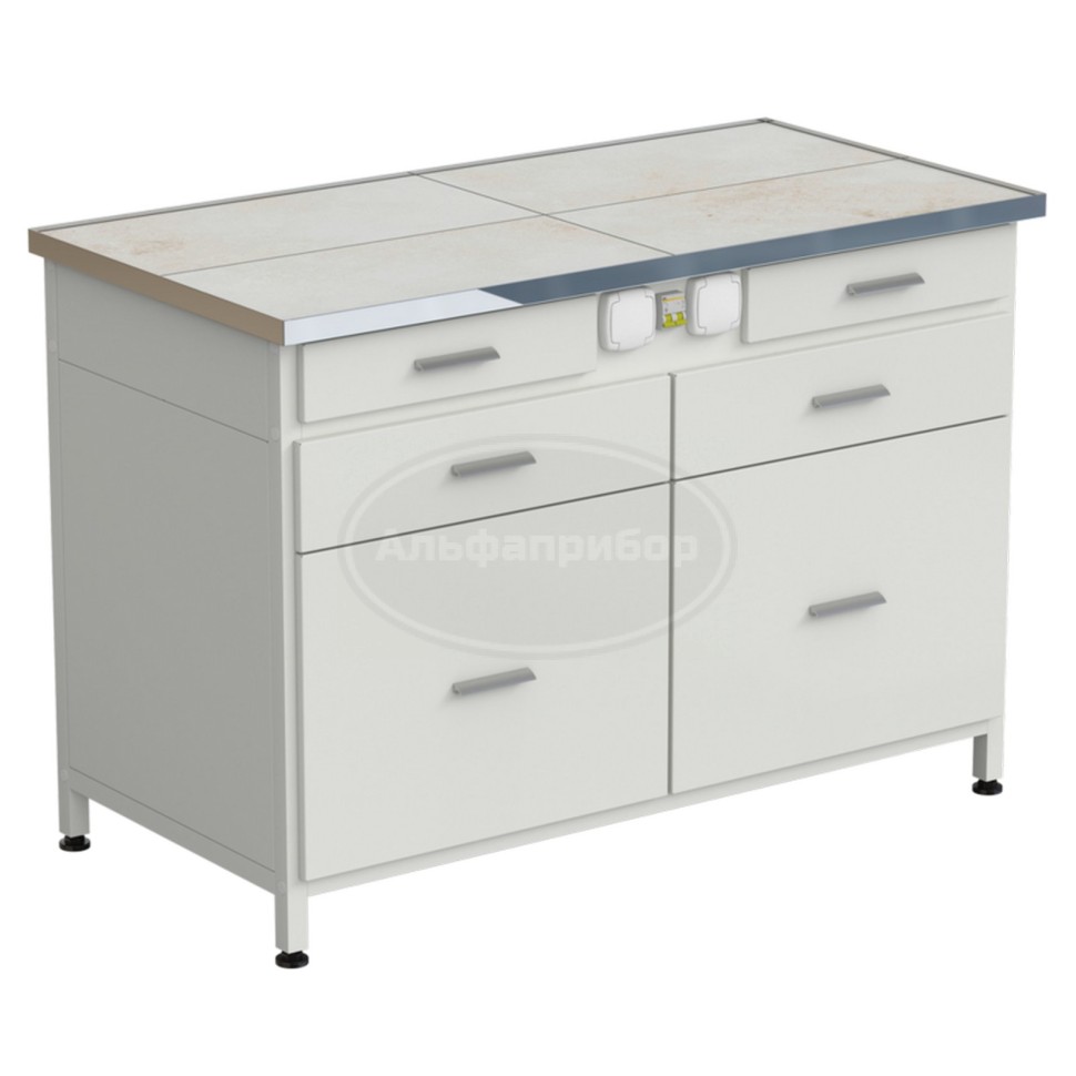 Стол-тумба с электрикой 1212x610x850 мм, 2 ящика + 2 ящика + 2 ящика, раб. поверхность - керамика