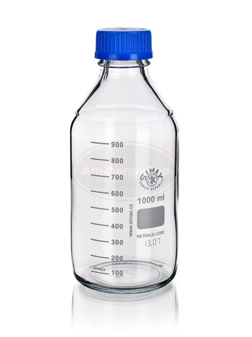 Банка для реактивов 250мл GL 45 светлая синяя крышка круглая, Simax