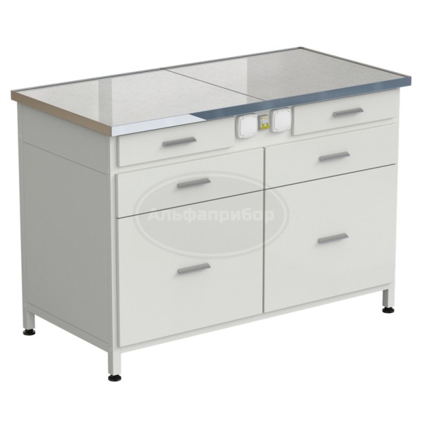 Стол-тумба с электрикой 1212x610x850 мм, 2 ящика + 2 ящика + 2 ящика, раб. поверхность - керамогранит