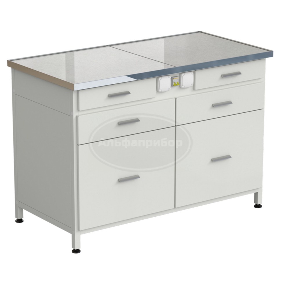 Стол-тумба с электрикой 1212x610x850 мм, 2 ящика + 2 ящика + 2 ящика, раб. поверхность - керамогранит
