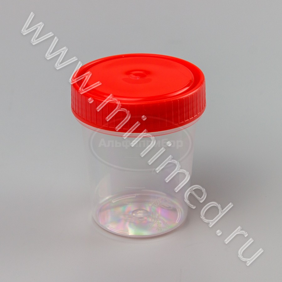 Контейнер одноразовый медицинский полимерный КО0НПП-60 с красной крышкой, нестерильный, ПЕРИНТ, упаковка 500шт