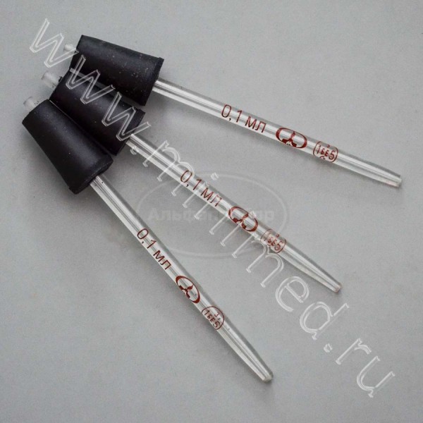 Пипетки вместимости к дозатору Флоринского 0,1+0,01мл, тип 1, с пробкой, ТУ 9464-013-52876351-2014, упаковка 20шт, МиниМедПром