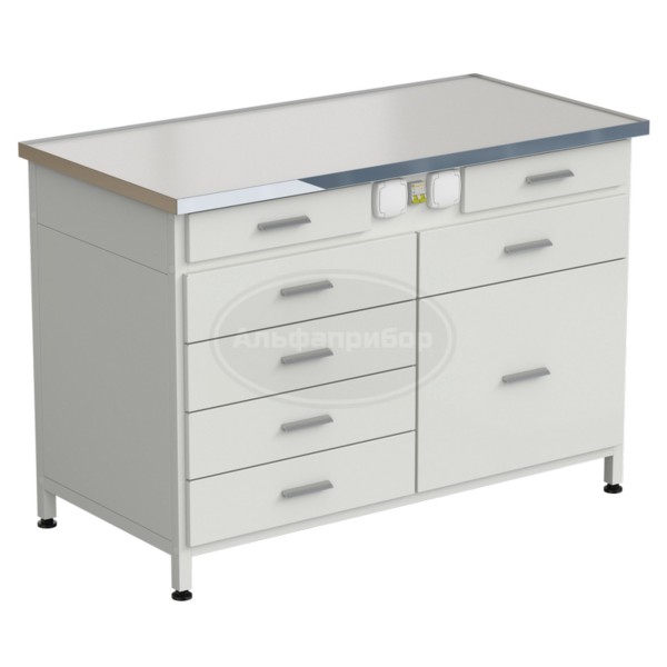 Стол-тумба с электрикой 1212x610x850 мм, 2 ящика + 4 ящика + 1 малый + 1 большой, раб. поверхность - Labgrade-лайт