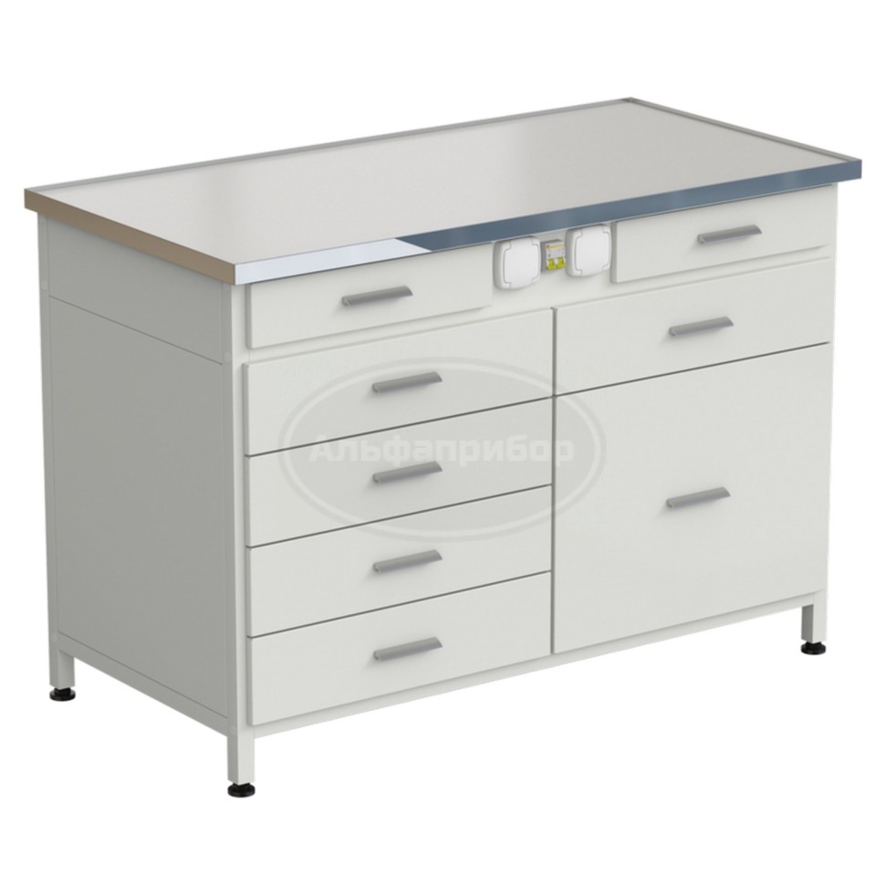 Стол-тумба с электрикой 1212x610x850 мм, 2 ящика + 4 ящика + 1 малый + 1 большой, раб. поверхность - Labgrade-лайт