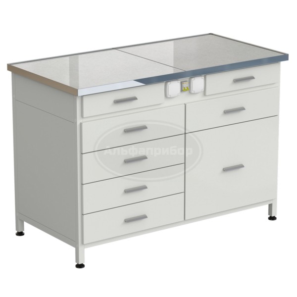 Стол-тумба с электрикой 1212x610x850 мм, 2 ящика + 4 ящика + 1 малый + 1 большой, раб. поверхность - керамогранит