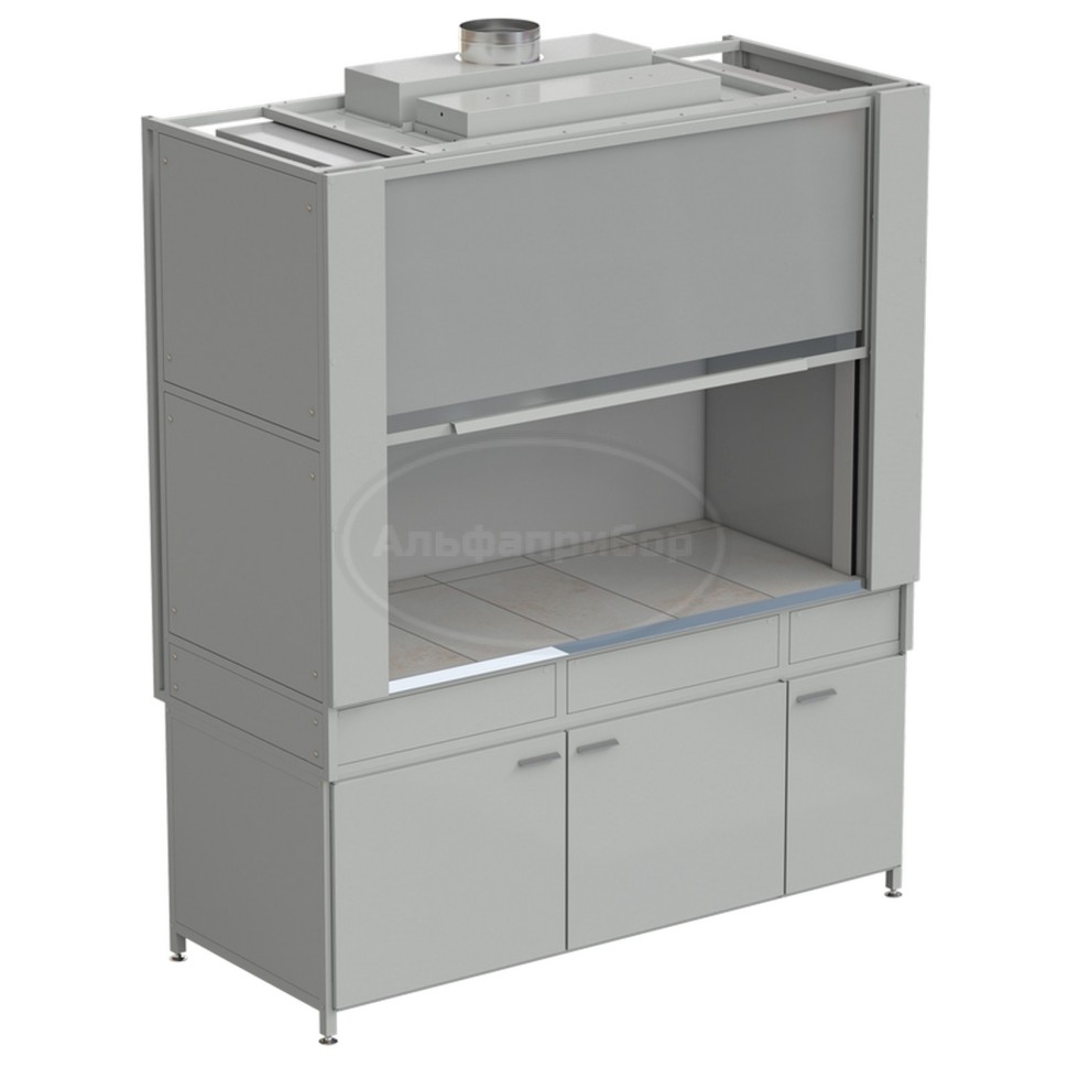 Шкаф вытяжной с коконом из стеклопластика без воды с ВЗБ светильником 1800х820х2240 мм, раб. поверхность - керамика