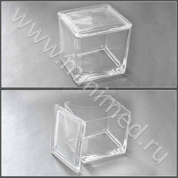 Емкость стеклянная, внутренний размер 75*65*80мм (под штатив на 30 стекол), упаковка 1/20шт