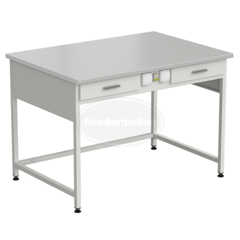 Стол лабораторный с 2 ящиками и электрикой (усиленный) 1200x850x850 мм, раб. поверхность - белый ламинат