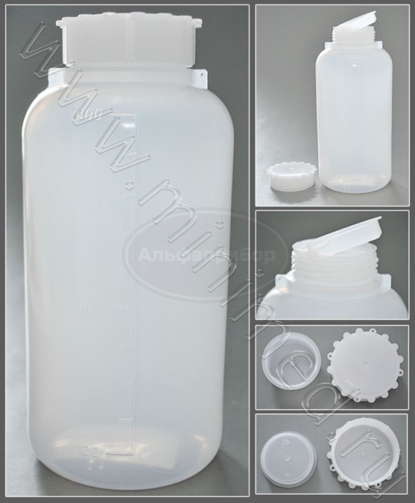 Бутылка градуированная 1000мл, п/эт, с широким горлом, с крышкой, Кartell