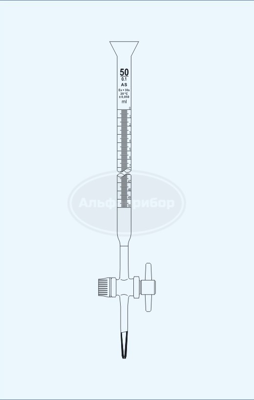 Бюретка с прямым краном PTFE коническая 1 кл. 10мл (0.05), Technosklo