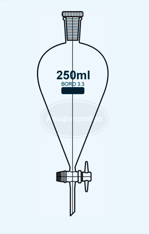Воронка делительная коническая с тефлоновым краном 250мл (9*70) SJ 29/32, Technosklo