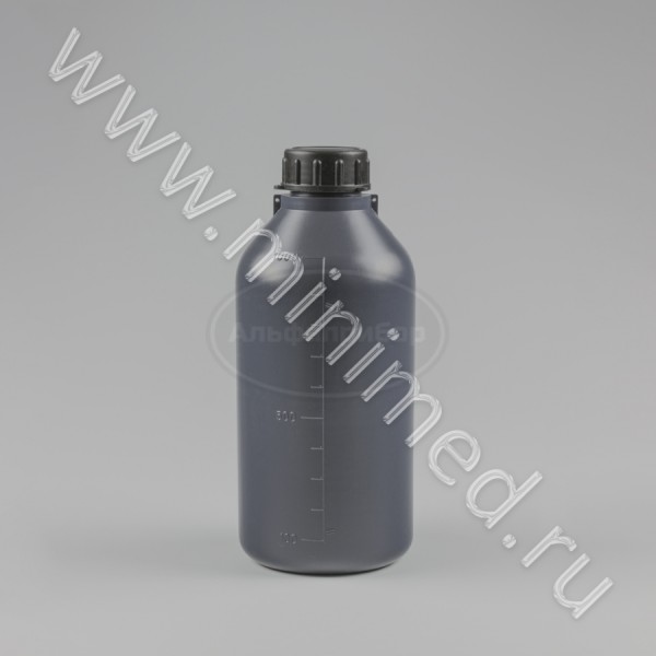 Бутылка градуированная 1000мл, с узким горлом, серая, с крышкой, ПЭВД, LAMAPLAST, упаковка 1/100шт