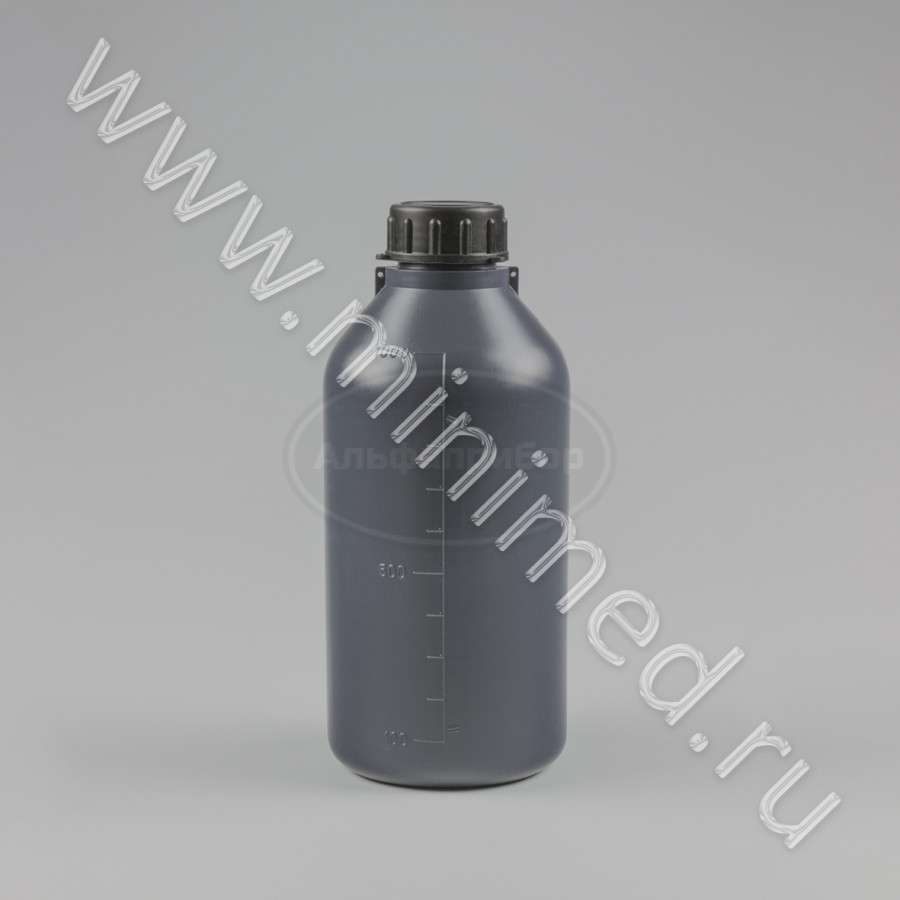 Бутылка градуированная 1000мл, с узким горлом, серая, с крышкой, ПЭВД, LAMAPLAST, упаковка 1/100шт