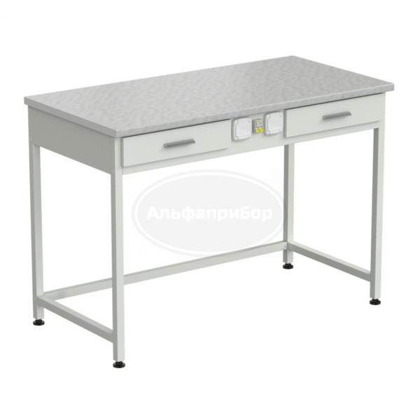 Стол лабораторный с 2 ящиками и электрикой 1200x600x850 мм, раб. поверхность - белый ламинат