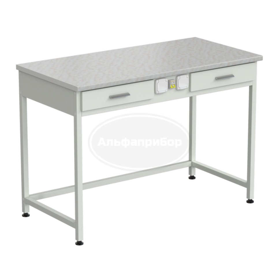 Стол лабораторный с 2 ящиками и электрикой 1200x600x850 мм, раб. поверхность - белый ламинат