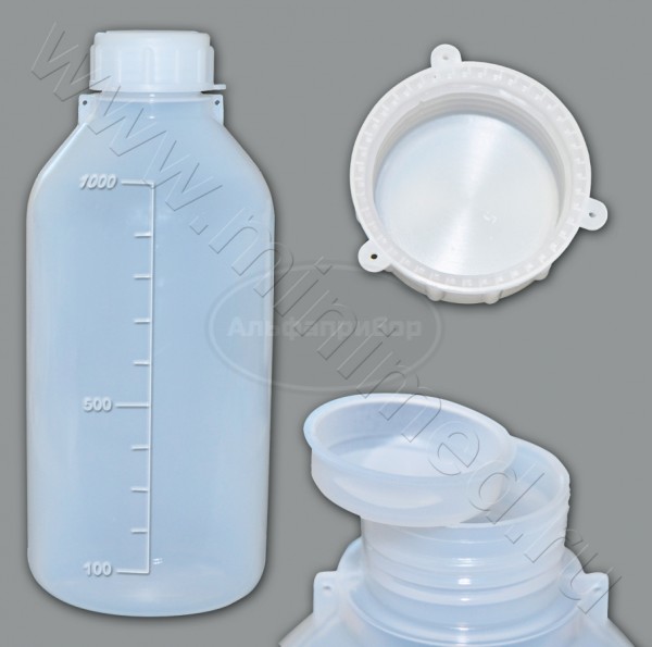 Бутылка градуированная 1000мл, с узким горлом, с крышкой, п/эт, LAMAPLAST, упаковка 1/100шт