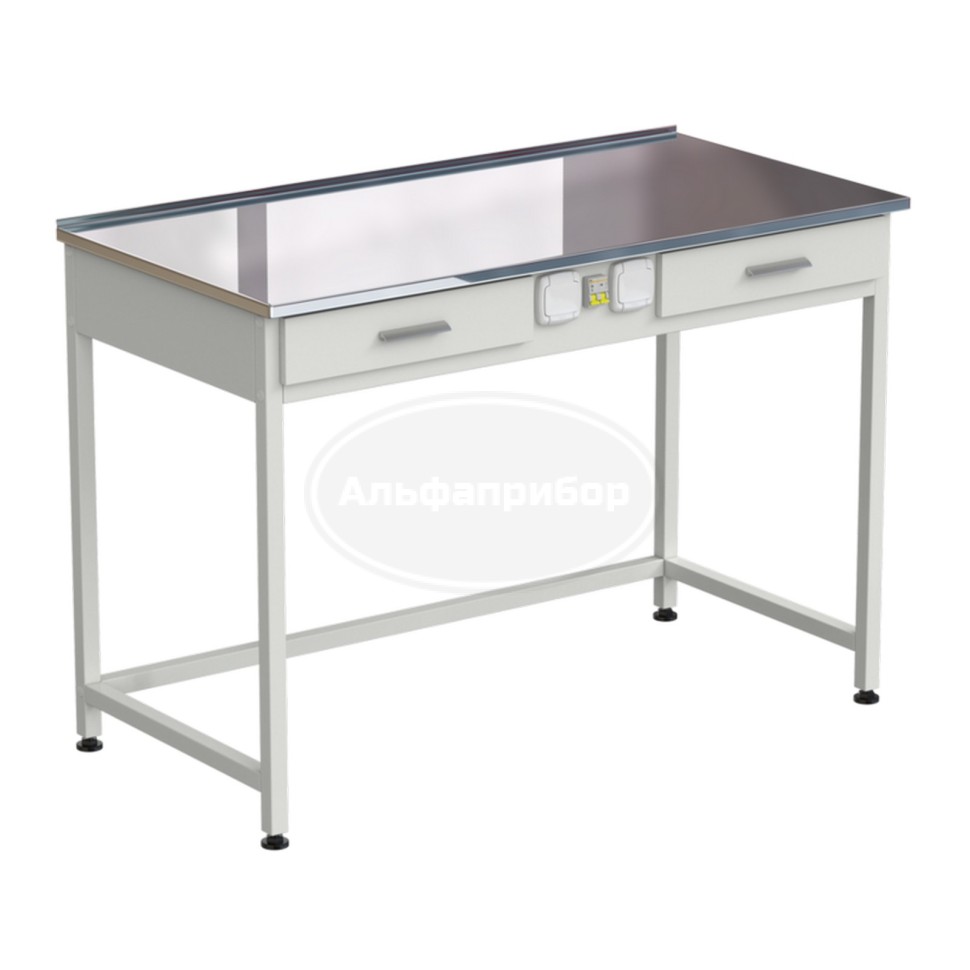 Стол лабораторный с 2 ящиками и электрикой 1200x600x850 мм, раб. поверхность - нержавеющая сталь