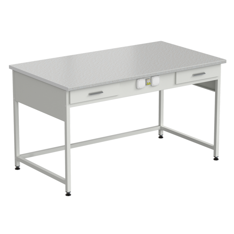 Стол приборный с 2 ящиками и электрикой (усиленный) 1500x850x850 мм, раб. поверхность - белый ламинат