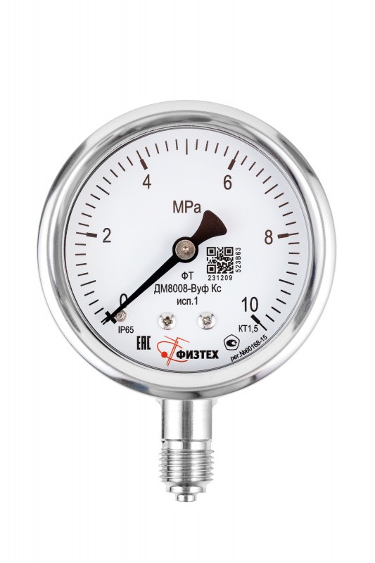 Вакуумметры, мановакуумметры, манометры коррозионностойкие ДВ8008-ВУф Кс, ДА8008-ВУф Кс, ДМ8008-ВУф Кс исп 1 Без заполнения А1