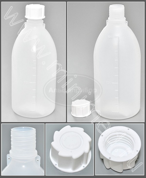 Бутылка градуированная 1000мл, с узким горлом, с крышкой, п/п, Кartell