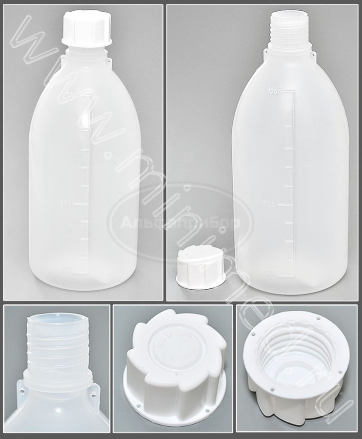 Бутылка градуированная 1000мл, с узким горлом, с крышкой, п/п, Кartell