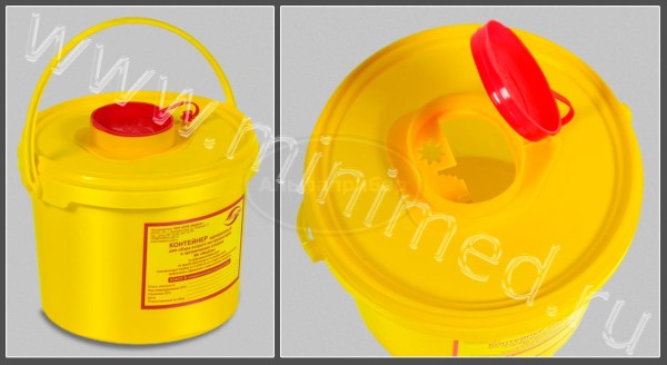 Контейнер одноразовый для сбора острого инструментария класса Б МК-01 "МедКом", объем 2,5 л, упаковка 1/80шт