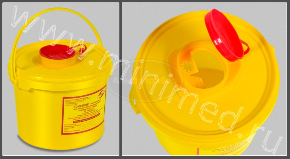 Контейнер одноразовый для сбора острого инструментария класса Б МК-01 "МедКом", объем 2,5 л, упаковка 1/80шт