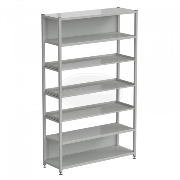 Стеллаж универсальный 6 полок с бортиком 1200x400x1965 мм, на винтовых опорах, серый металл