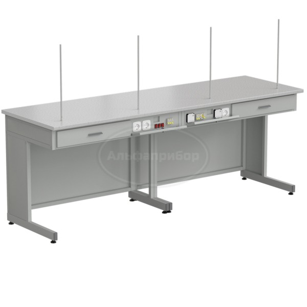 Стол демонстрационный с дополнительной электрикой 2400х750х900 мм, раб. поверхность - белый ламинат