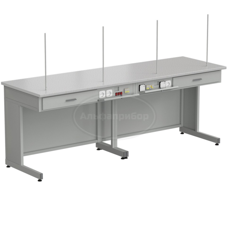 Стол демонстрационный с дополнительной электрикой 2400х750х900 мм, раб. поверхность - белый ламинат