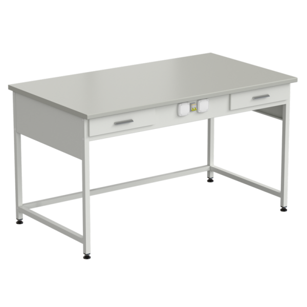 Стол приборный с 2 ящиками и электрикой (усиленный) 1500x850x850 мм, раб. поверхность - серый ламинат