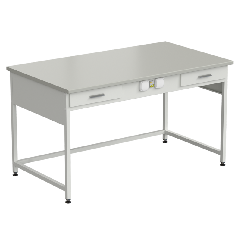 Стол приборный с 2 ящиками и электрикой (усиленный) 1500x850x850 мм, раб. поверхность - серый ламинат