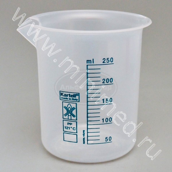 Стакан 250мл, с делениями п/п, Kartell, упаковка 1/16шт