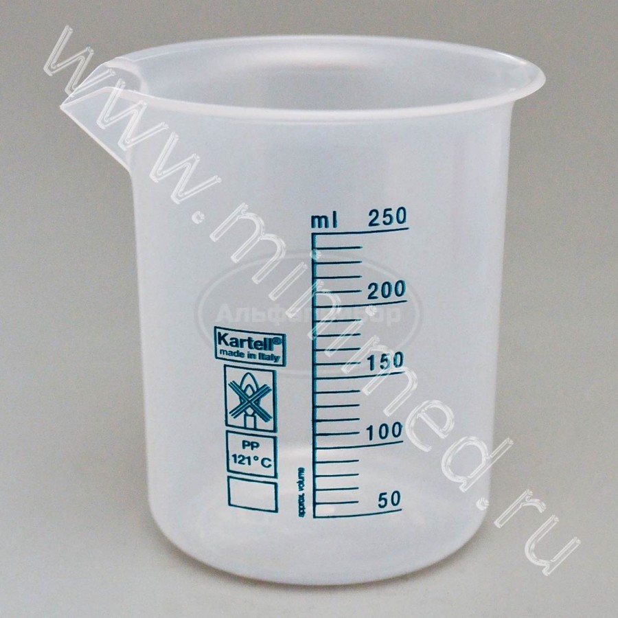 Стакан 250мл, с делениями п/п, Kartell, упаковка 1/16шт