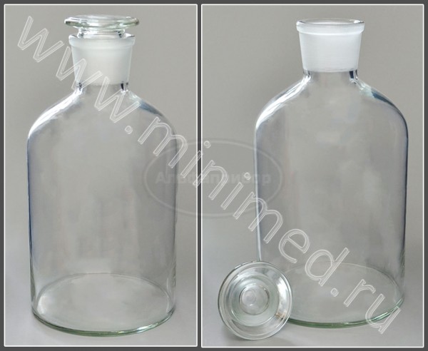 Склянка лабораторная 2500мл из светлого стекла с узкой горловиной и притертой пробкой, упаковка 2/6шт
