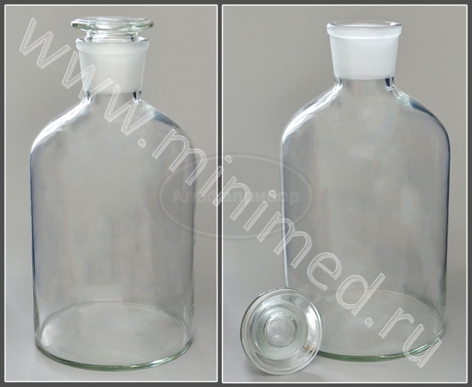Склянка лабораторная 2500мл из светлого стекла с узкой горловиной и притертой пробкой, упаковка 2/6шт