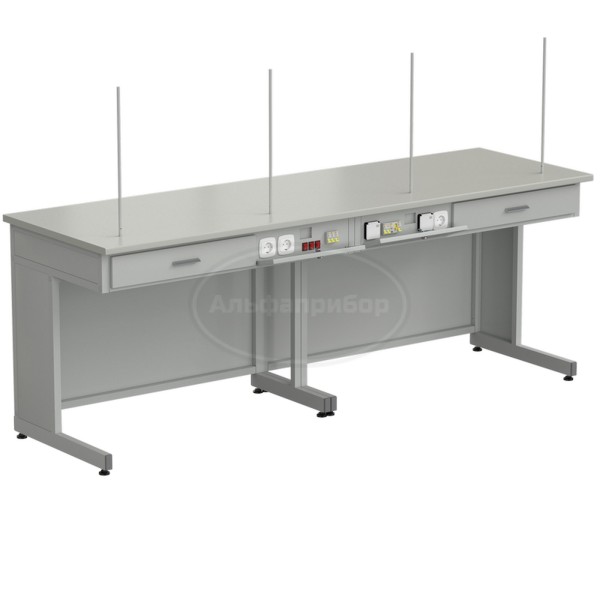 Стол демонстрационный с дополнительной электрикой 2400х750х900 мм, раб. поверхность - серый ламинат