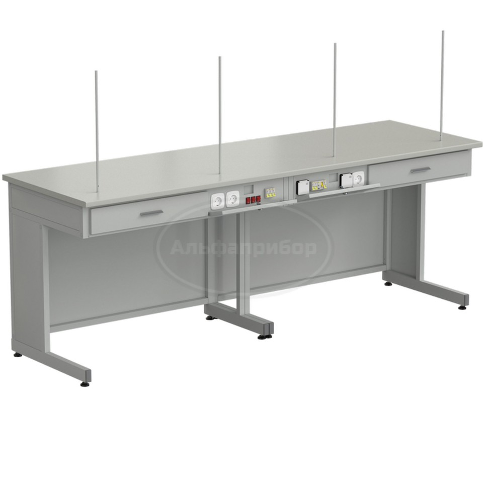 Стол демонстрационный с дополнительной электрикой 2400х750х900 мм, раб. поверхность - серый ламинат
