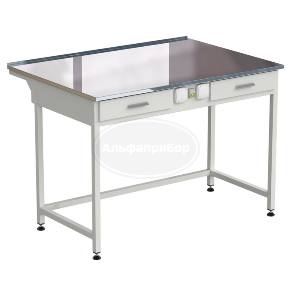 Стол лабораторный с 2 ящиками и электрикой 1200x850x850 мм, раб. поверхность - нержавеющая сталь