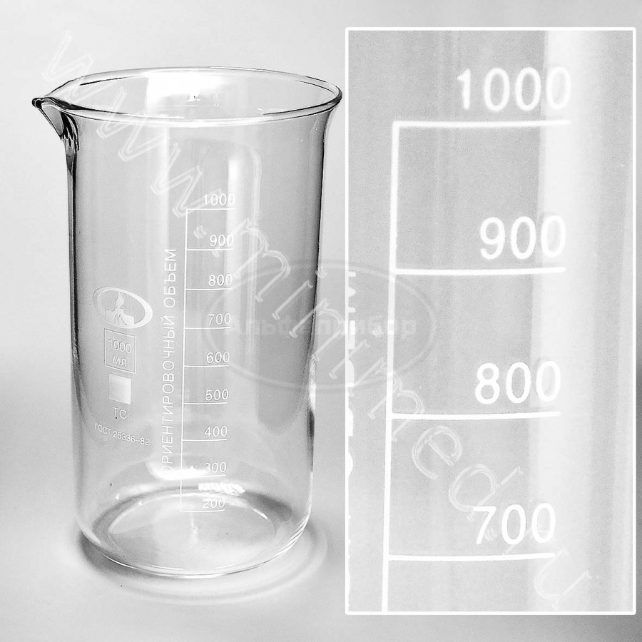 Стакан В-1-1000 ТУ 9464-019-29508133-2015 с делениями, ТС, МиниМед, упаковка 6шт/ кор.24шт