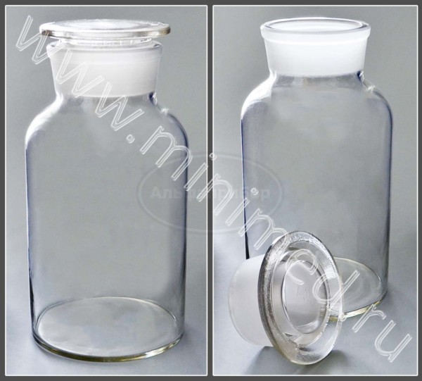 Склянка лабораторная 2500мл из светлого стекла с широкой горловиной и притертой пробкой, упаковка 2/ кор.6шт