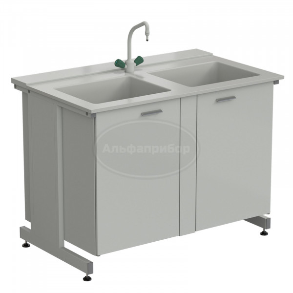 Мойка двойная универсальная 1200х750х900 мм (глубина раковины 280 мм, кран TOF), раб. поверхность - Durcon