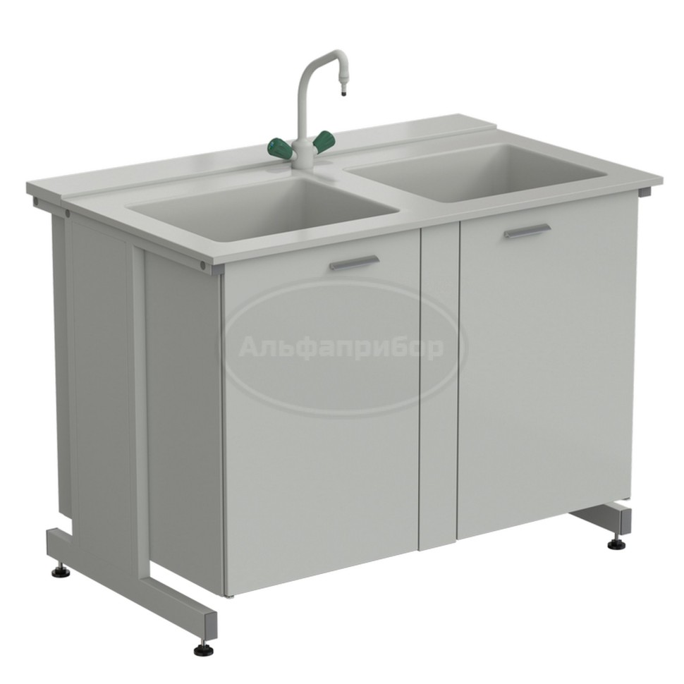 Мойка двойная универсальная 1200х750х900 мм (глубина раковины 280 мм, кран TOF), раб. поверхность - Durcon