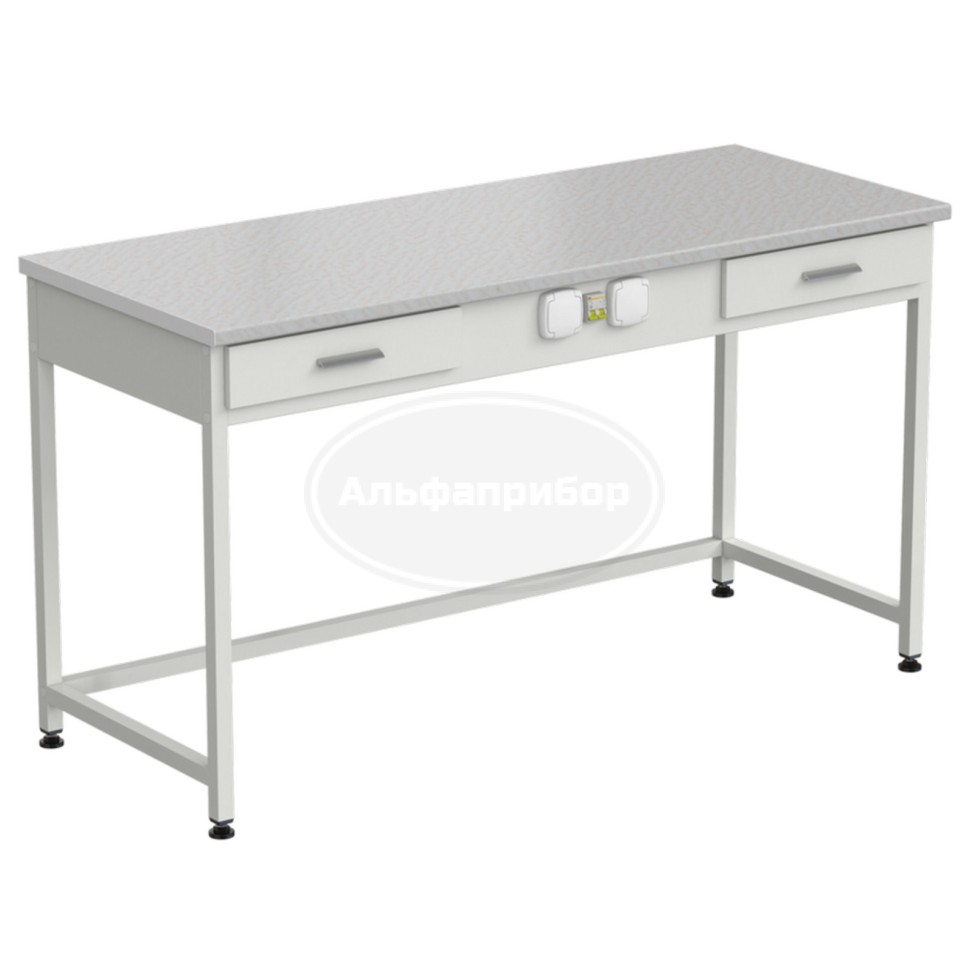 Стол приборный с 2 ящиками и электрикой 1500x600x850 мм, раб. поверхность - белый ламинат