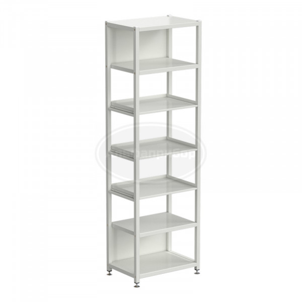 Стеллаж универсальный 6 полок с бортиком 600x400x1965 мм, на винтовых опорах, белый металл