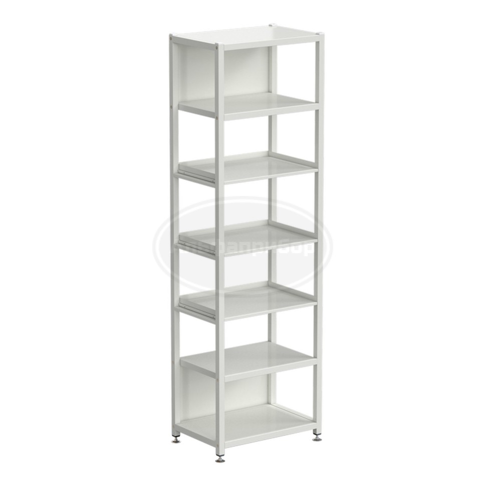 Стеллаж универсальный 6 полок с бортиком 600x400x1965 мм, на винтовых опорах, белый металл
