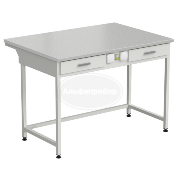 Стол лабораторный с 2 ящиками и электрикой 1200х850х850 мм, раб. поверхность - белый ламинат
