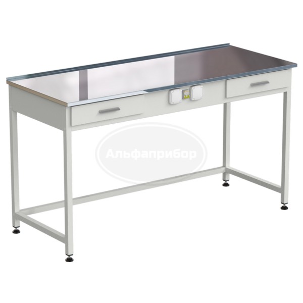 Стол приборный с 2 ящиками и электрикой 1500x600x850 мм, раб. поверхность - нержавеющая сталь